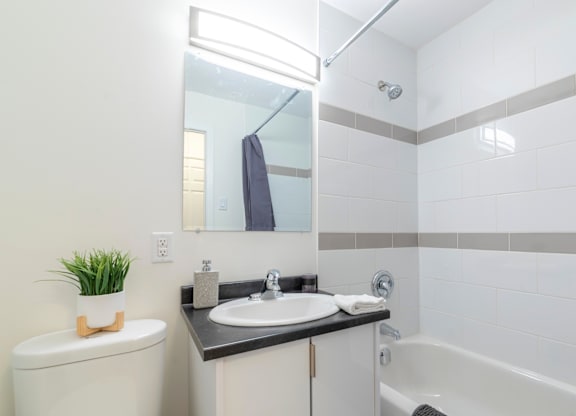 A white toilet sits next to a sink in a bathroom.