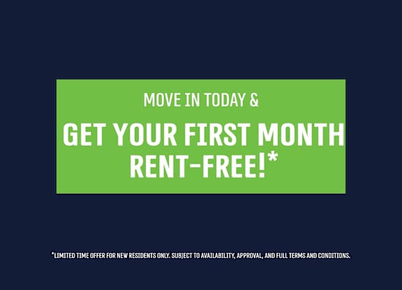 A promotional image offering a free first month's rent for new residents.