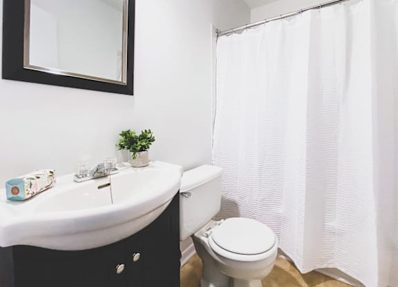 A white toilet sits next to a sink in a bathroom.