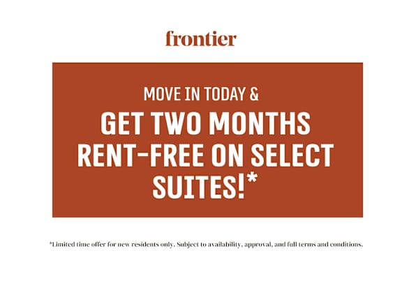 An advertisement for Frontier offers two months rent-free on select suites.