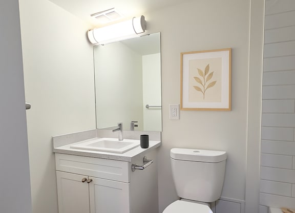 A white toilet sits next to a sink in a bathroom.