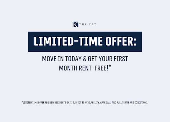 A promotional image offering a free first month rent for new residents.
