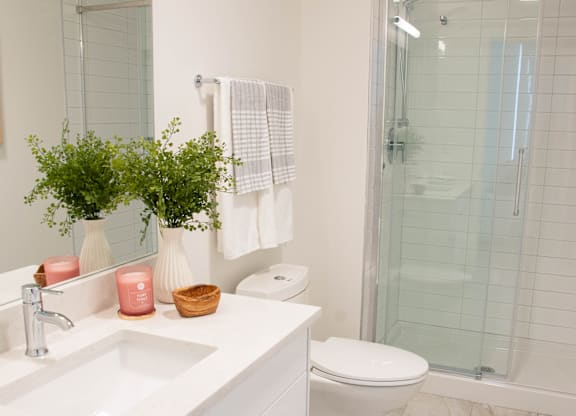 A white toilet sits next to a sink in a bathroom.