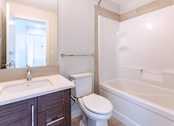 A white toilet sits next to a sink in a bathroom.