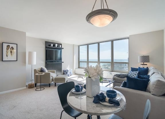 One Bedroom Living Room with downtown views
