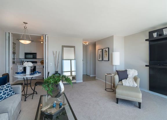 Spacious Living Room Area with Space for Dining Room table