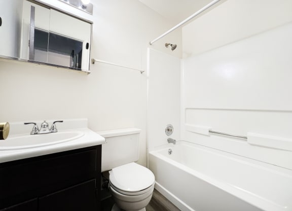 a bathroom with a sink toilet and a bath tub at Four Worlds Apartments, Cincinnati, OH 45231