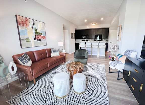 Living Room with Coffee Table at Hebron Station Apartments, Hebron, Kentucky