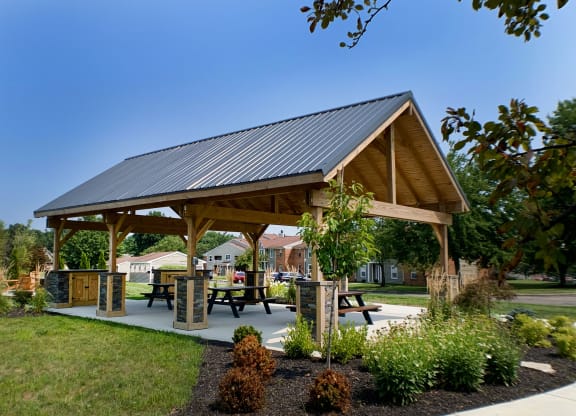 a pavilion with picnic tables in a park at Steeplechase Apartments, Loveland, 45140