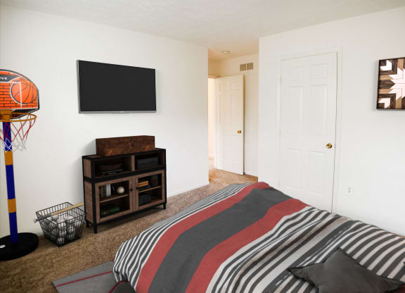 Bedroom With TV  at Revere Village Apartments, Centerville, 45458