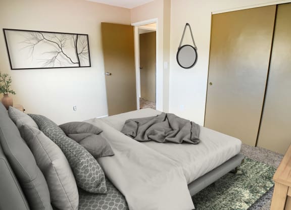 Bedroom with bed, frames at Sharondale Woods Apartments, Cincinnati, 45241