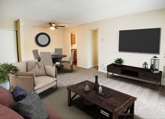 Living Room With Dining Area at Crown Crossing Apartments, Amelia, OH