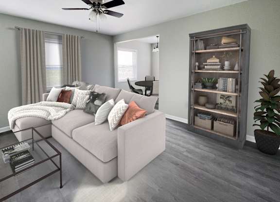 a living room with a couch and a coffee table
