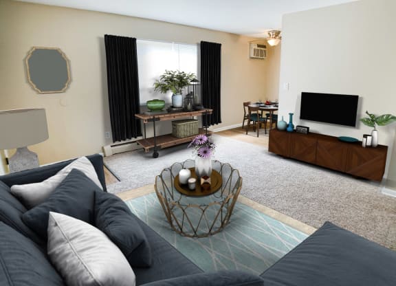 Living room area with tv at Sharondale Woods Apartments, Cincinnati, OH