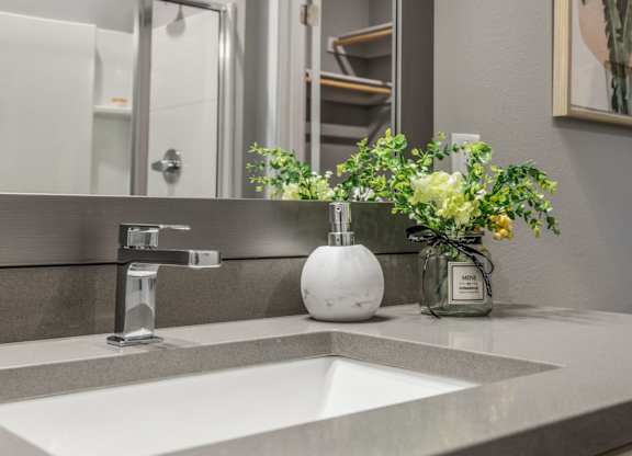 Bathroom with sink at Meeder Flats Apartment Homes, Cranberry Township, PA
