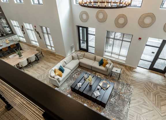 Living room view at Meeder Flats Apartment Homes, Cranberry Township