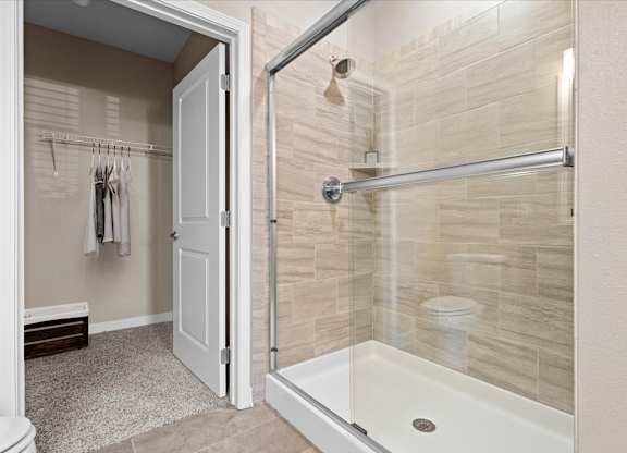our apartments offer a bathroom with a shower at The Dorset, Kansas City, 64112