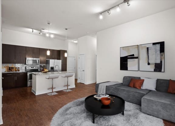 a living room with a couch and a table