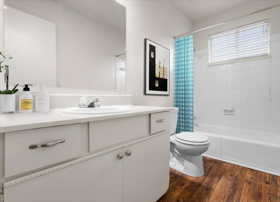 a bathroom with a toilet sink and a bath tub