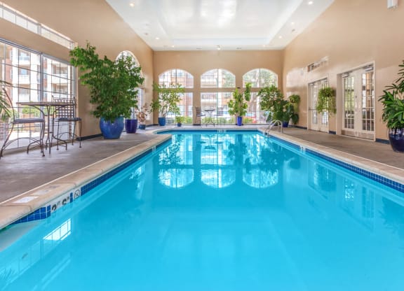 A large indoor pool at The Claremont Apartments in Overland Park, Kansas.