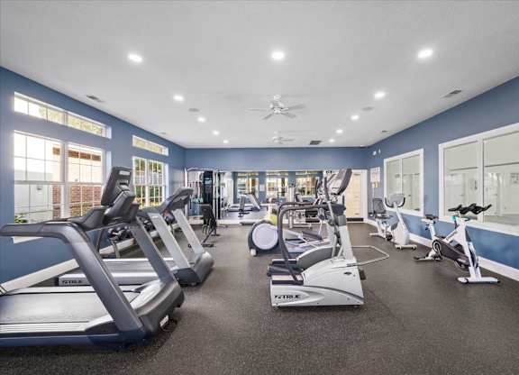 A spacious gym at The Claremont Apartment Homes, Overland Park, KS 66210