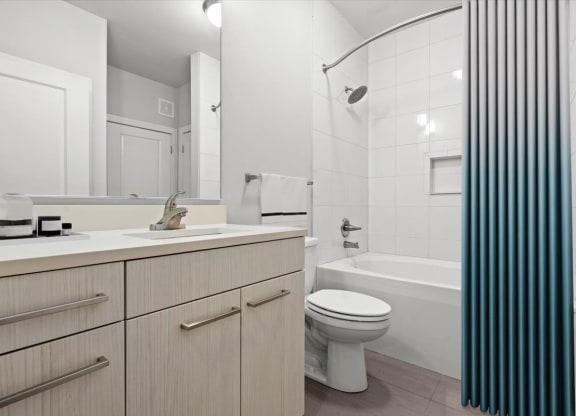 a bathroom with a sink and a toilet and a shower