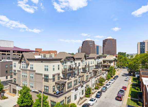 An aerial view of The Mirabelle Luxury Apartments in Kansas City, MO.