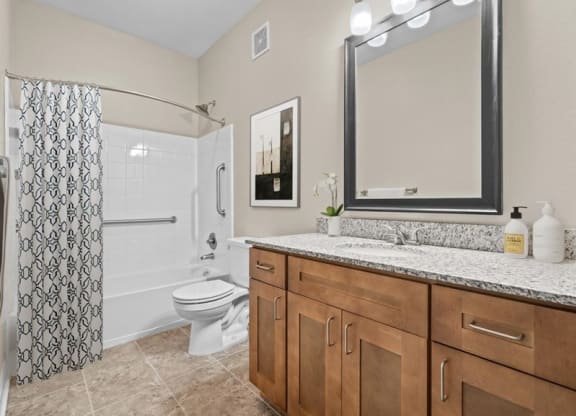 a bathroom with a shower toilet and a sink
