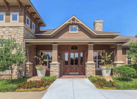 The entrance to leasing office and clubhouse at Stonepost Lakeside Apartments in Olathe.