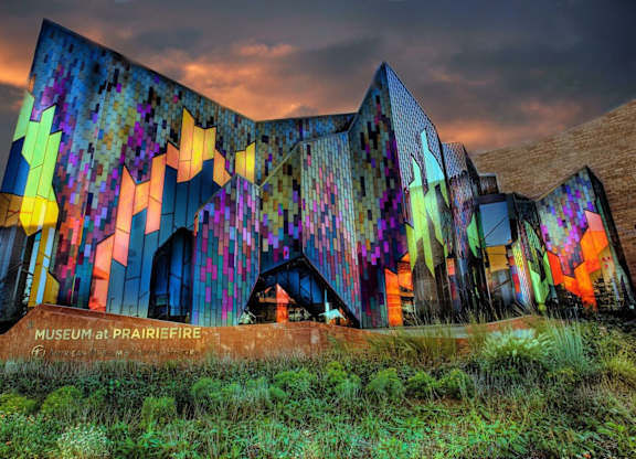 The Museum at Prairiefire is a vibrant, colorful building. at Residences at Prairiefire Apartment Homes, Kansas