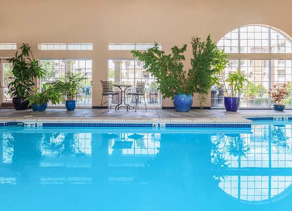 A large indoor pool at The Claremont Apartments in Overland Park, Kansas.