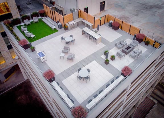 aerial view of rooftop patio at Sky on Main in MO, 64105
