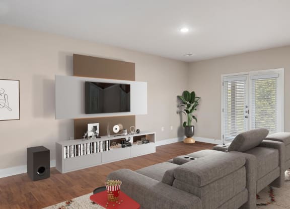 a living room with a couch and a tv