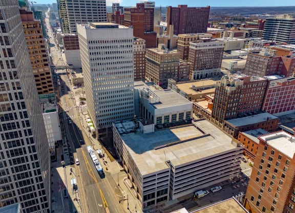 a view of the city from the top of a skyscraper