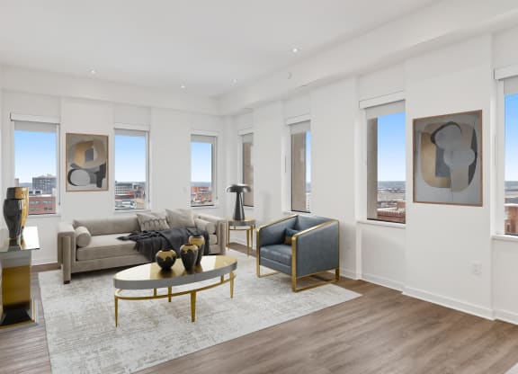 Two bedroom Living room at Sky on Main in Kansas City