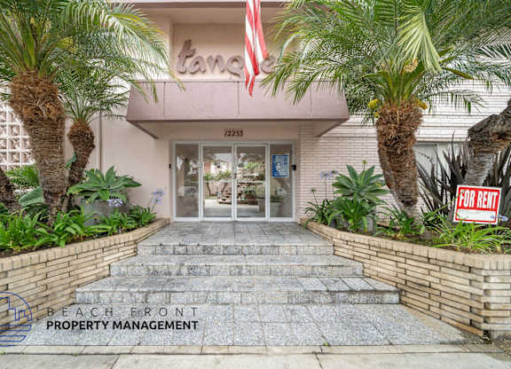The front of a building with a