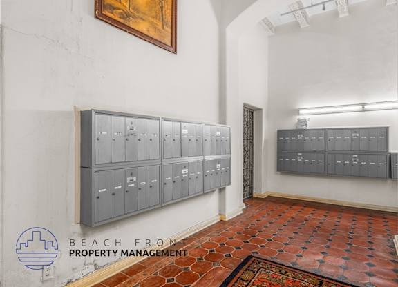 Mail boxes in main lobby of building.
