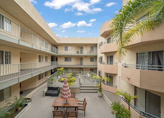 A sunny day at the courtyard of a residential building.