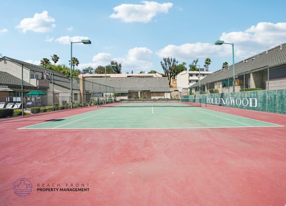 A tennis court with the words