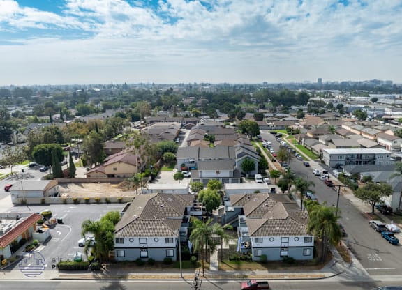 A residential area with houses and streets.