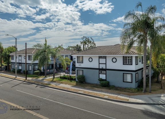 A row of houses with the text