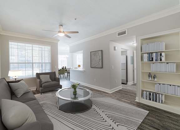 a living room with a couch and a coffee table