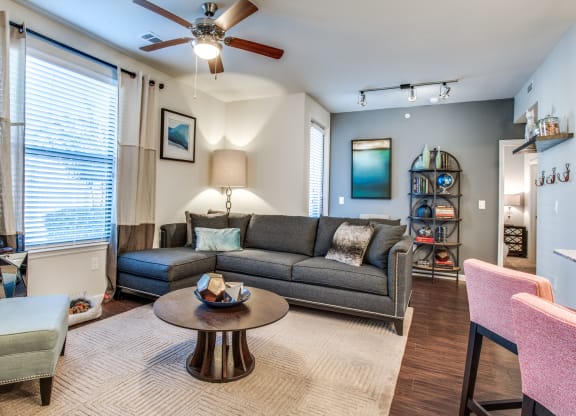 a living room with a couch and a coffee table
