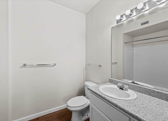 a bathroom with a sink toilet and a mirror