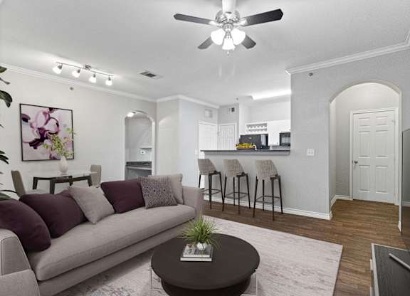 a living room with a couch and a coffee table