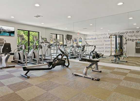 the gym at the enclave at woodbridge apartments in sugar land, tx