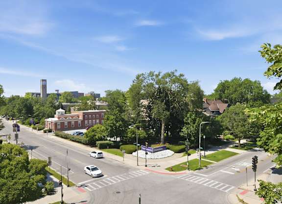 An unobstructed view of Northwestern University from an apartment balcony.