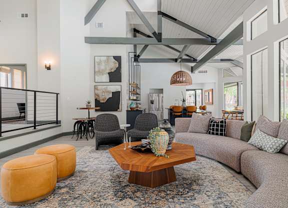 a living room with a couch and a coffee table