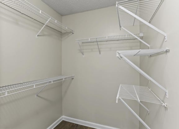 the spacious walk in closet in the master bedroom