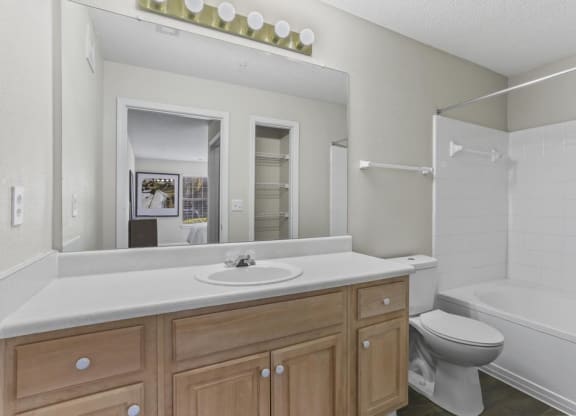 a bathroom with a sink toilet and a mirror